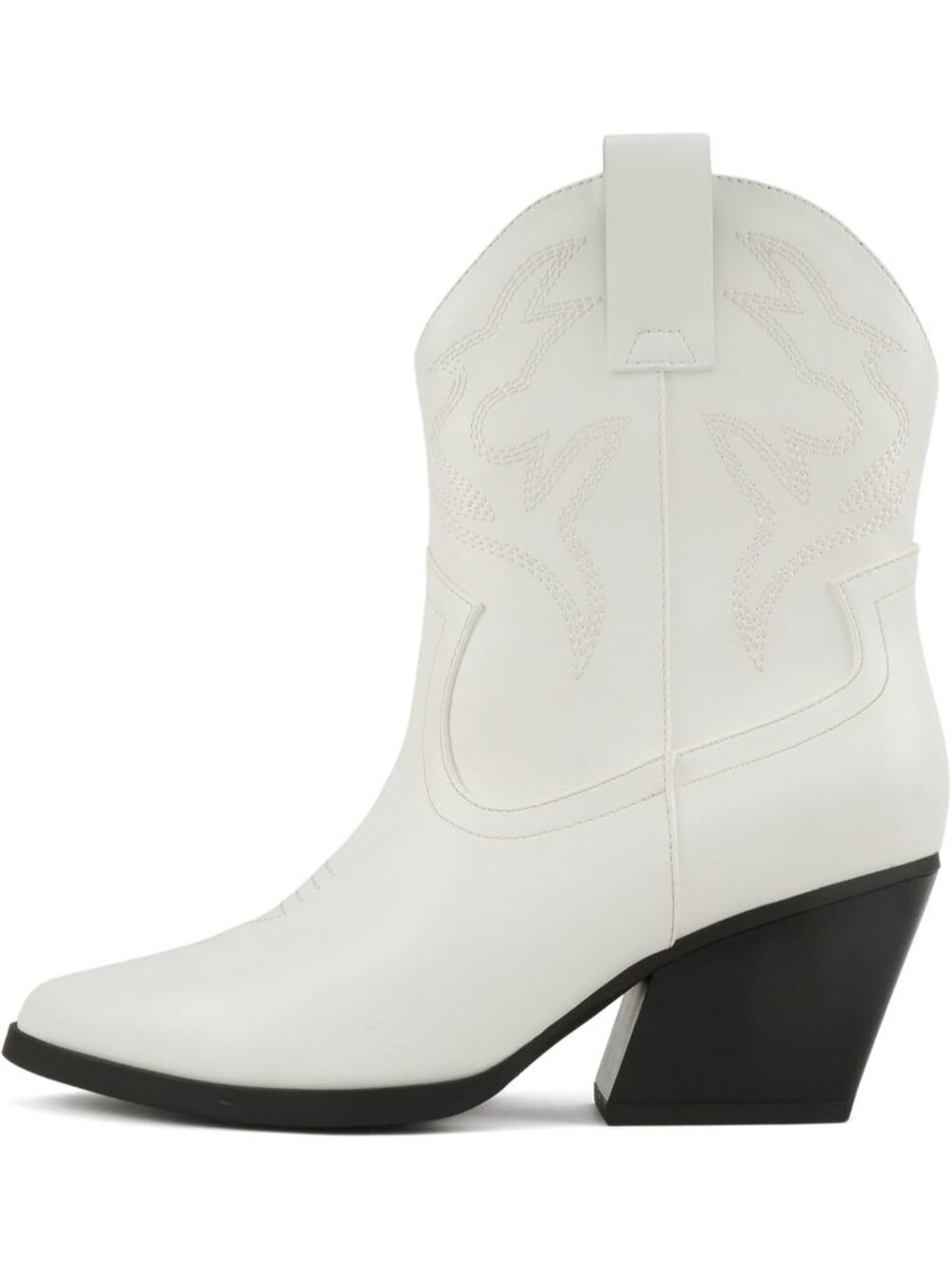 Women's White pu/Black Synthetic Rubber Pointe Toe Low Heel Western Ankle Boot